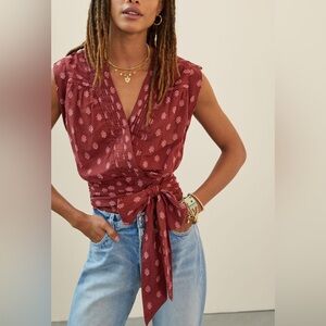 Anthropologie Red Sleeveless Tie Front Blouse